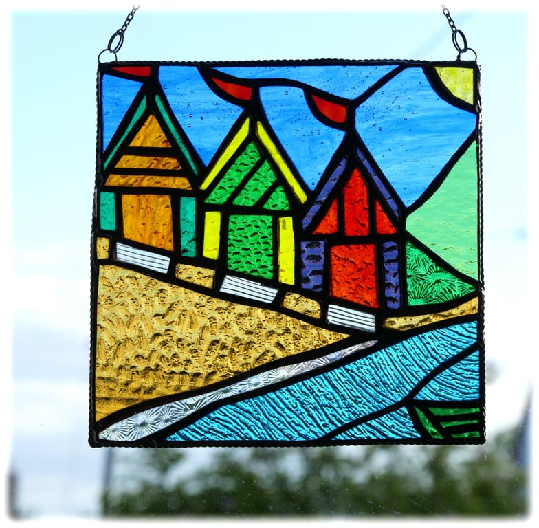 Beach Hut Picture Stained Glass Art By the Sea Suncatcher Handmade 