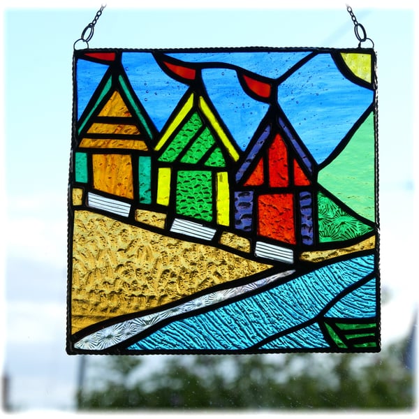 Beach Hut Picture Stained Glass Art By the Sea Suncatcher Handmade 