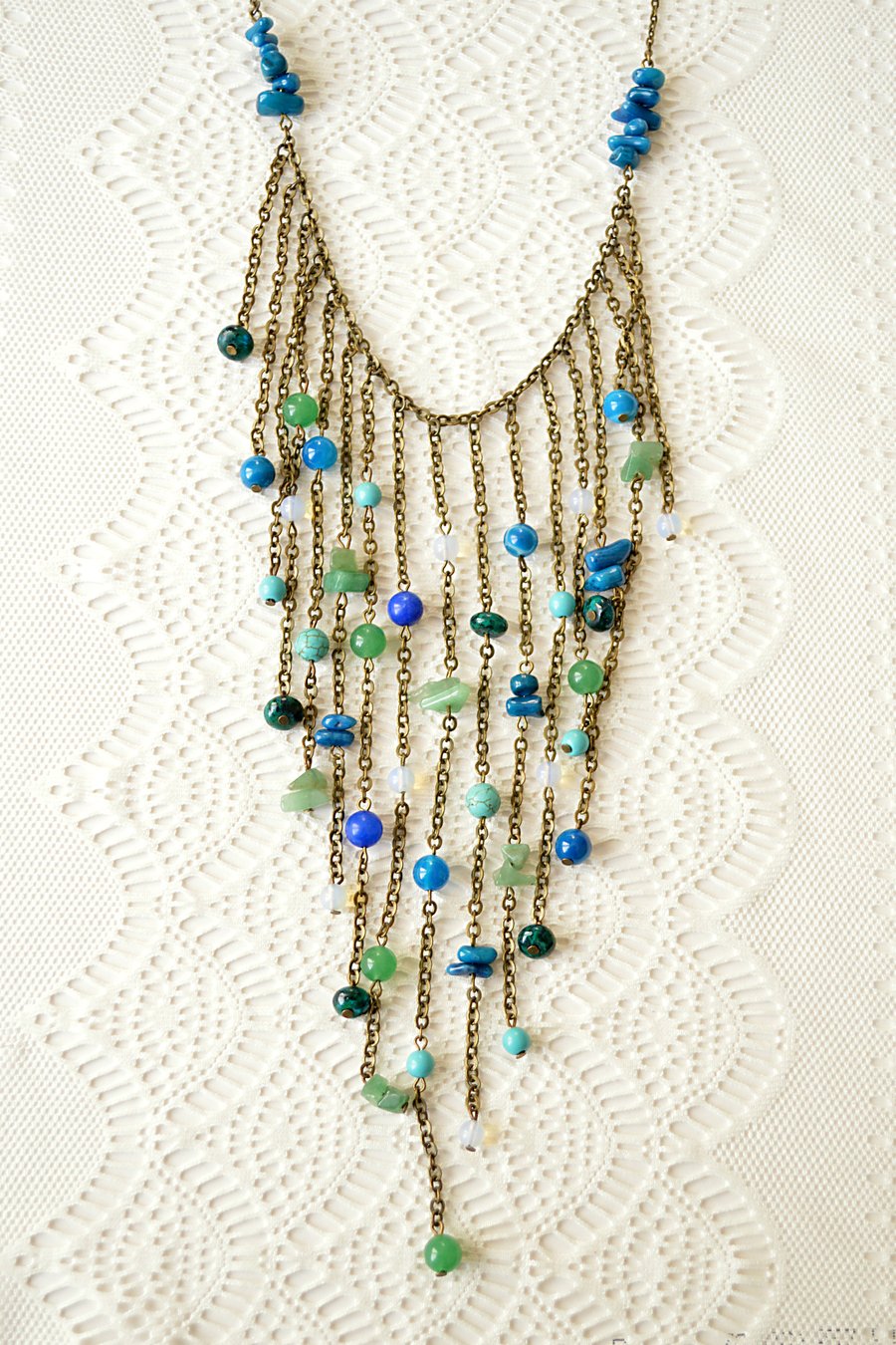 Statement Waterfall Necklace in Shades of Blue & Green 