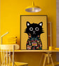 Tattoo Cat Wall Art Print, Tattoo Print, Tattoo Cat Print, Cat Print, Tattoo Art - Image 1