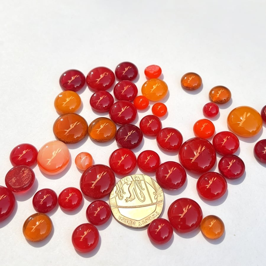 Red Orange Fused Glass Dots - Bullseye COE 90 Glass Cabochons 100g 