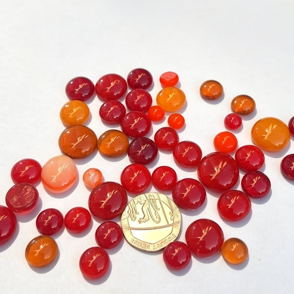 Red Orange Fused Glass Dots - Bullseye COE 90 Glass Cabochons 100g 