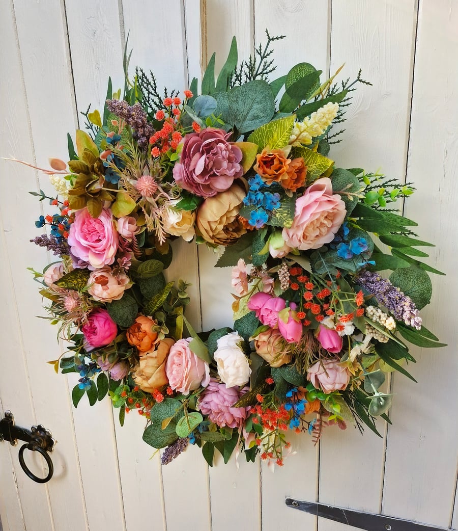 Ida,Vintage style dusky peonies & Rose wreath 