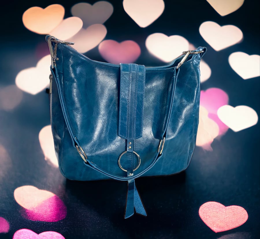 Blue Leather Shoulder Bag - Luxe Valentine’s Gift For Her
