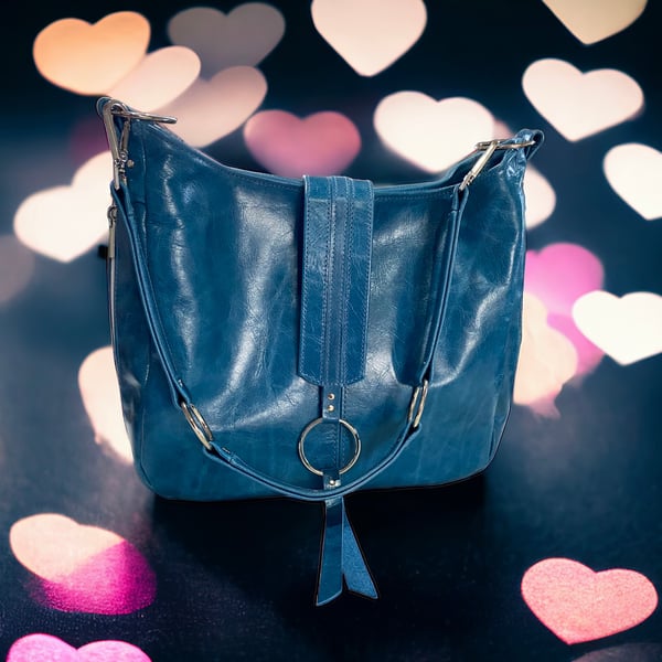 Blue Leather Shoulder Bag - Luxe Valentine’s Gift For Her