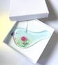 Pretty floral fused glass bird in gift box 