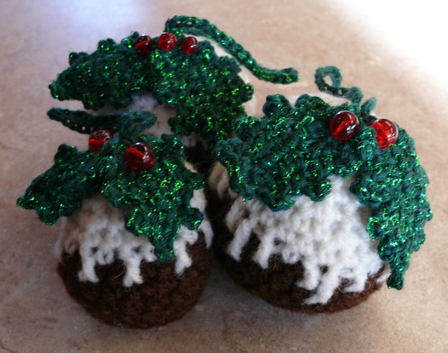 Crochet Christmas Pudding Hanging Tree Ornament