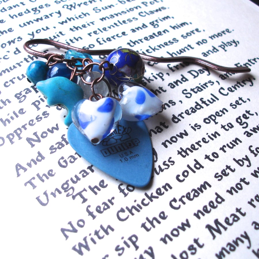 Bookmark Blue Rock Chick Plectrum Bead Cluster