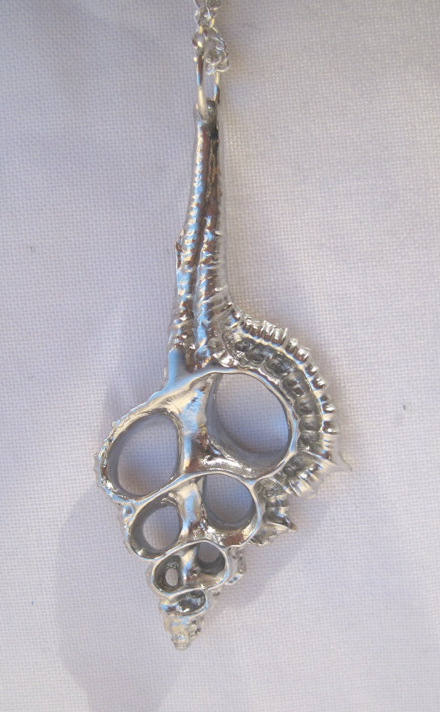 Cut shell pewter pendant necklace with sterling silver chain