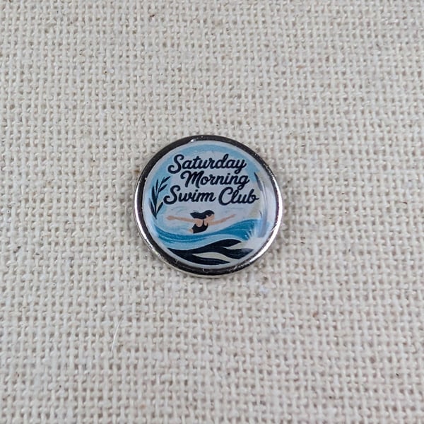 Saturday Morning Swim Club Badge - Swimming Themed Badge - Large Resin Topped 