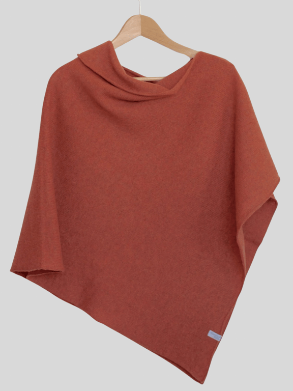 Poncho - merino lambswool burnt orange wrap 