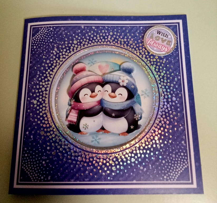 3D Decoupaged Christmas Card,  Penguin Partners 
