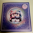 3D Decoupaged Christmas Card,  Penguin Partners 