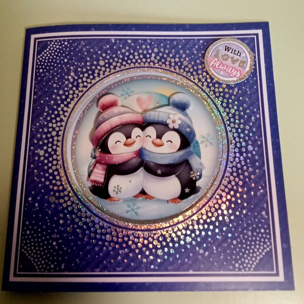 3D Decoupaged Christmas Card,  Penguin Partners 