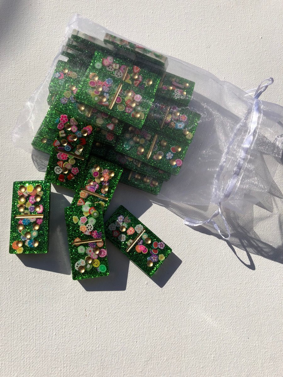 Sparkling Dominoes ,green, resin, set of 28