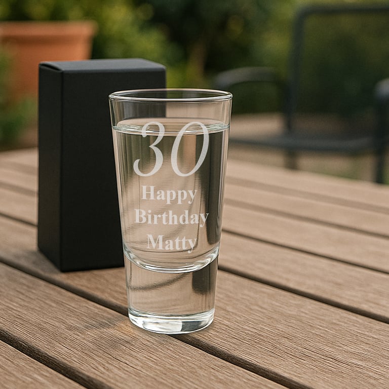Personalised Birthday Shot Glass – Custom Engraved Age & Name – Milestone Gift