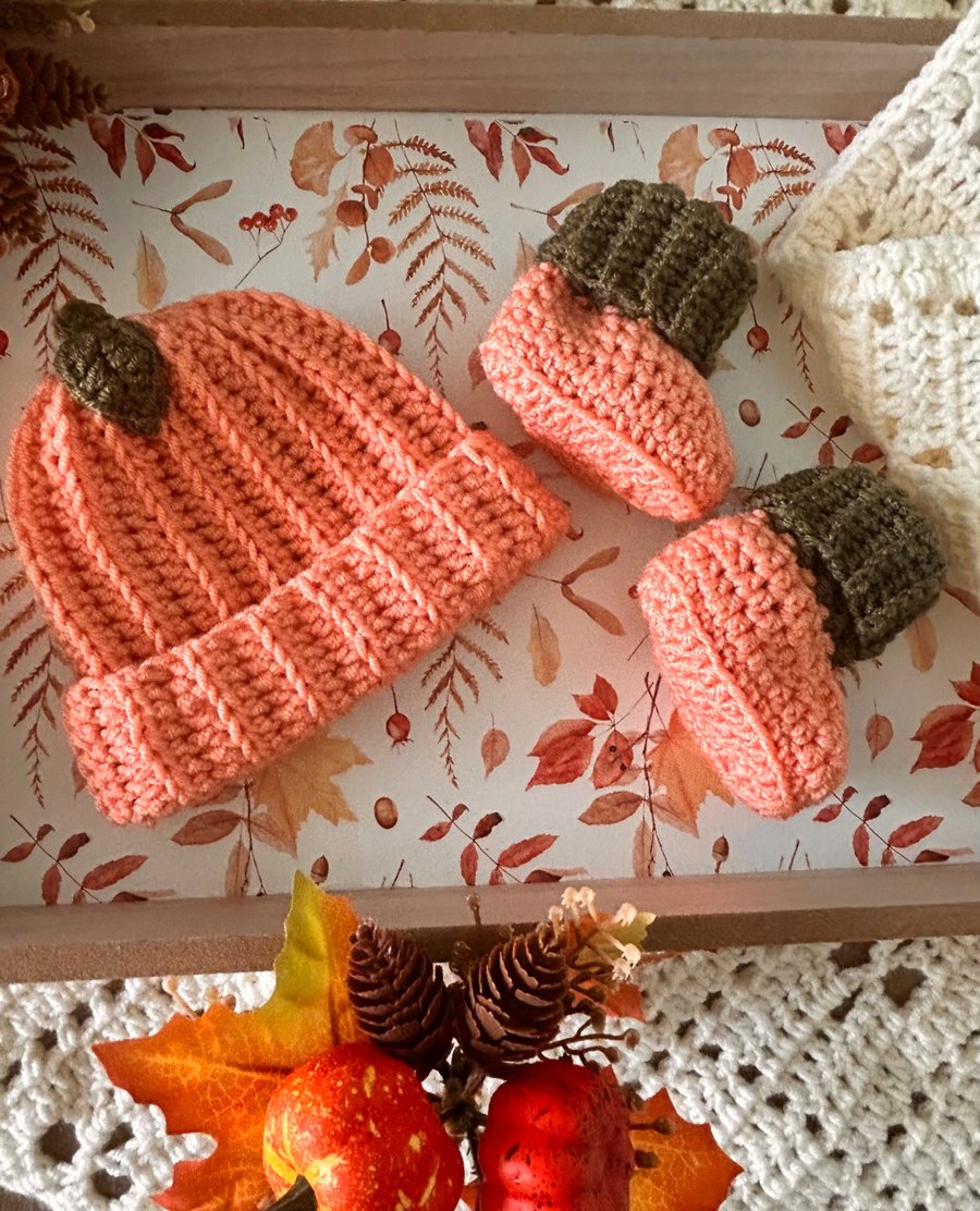 Baby Pumpkin hat and booties set