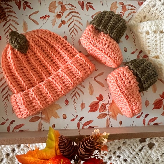 Baby Pumpkin hat and booties set