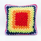 Cosmic Confetti Crochet Cushion – Orange, Yellow, Green & Purple Handmade Pillow