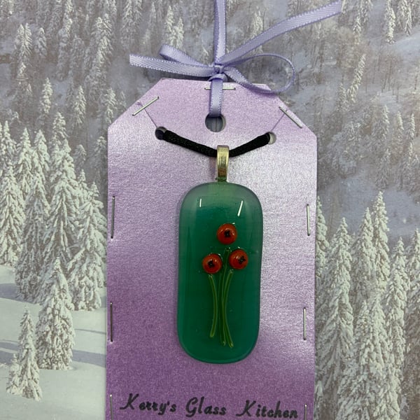 Hand painted PoppyFused Glass pendant.