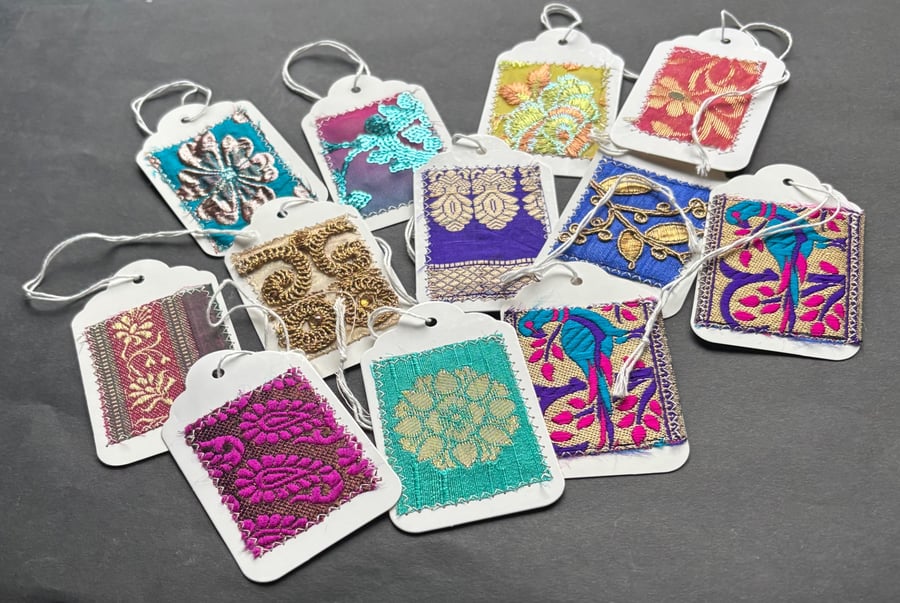 Sari embellished gift tags 