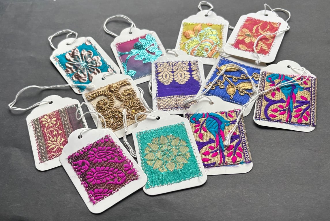 Sari embellished gift tags 