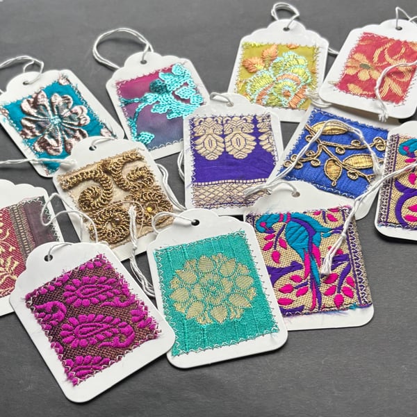 Sari embellished gift tags 
