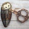 Embroidered up-cycled owl brooch pin or badge. 
