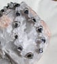 Frosted Clear Quartz & Black Hematite Gemstone Beaded Silver Heart Necklace - Image 2