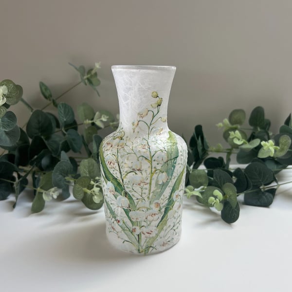 Decoupage Glass Vase: Lily of the Valley, Upcycled