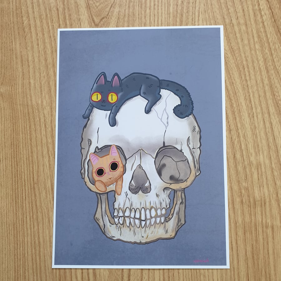 Cats and Skulls A4 Print