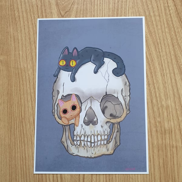 Cats and Skulls A4 Print