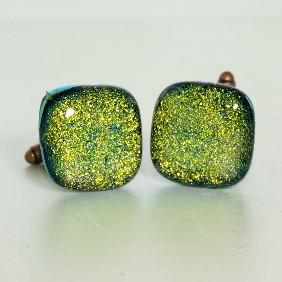 Sparkly Green Dichroic Glass Cufflinks - 4039