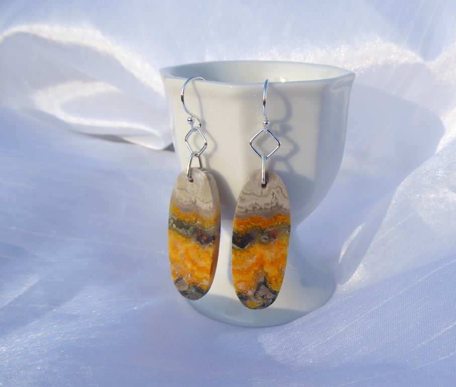 Orange, Black & Grey Bumblebee Jasper and Sterling Silver Earrings