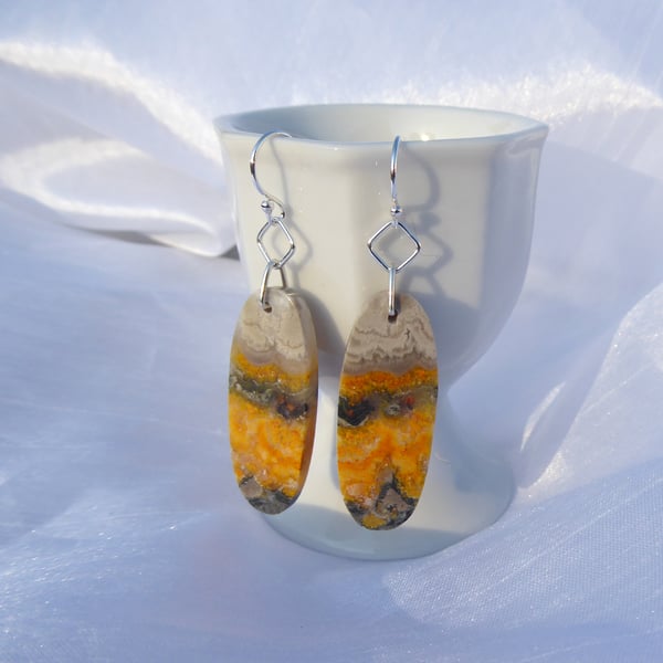 Orange, Black & Grey Bumblebee Jasper and Sterling Silver Earrings