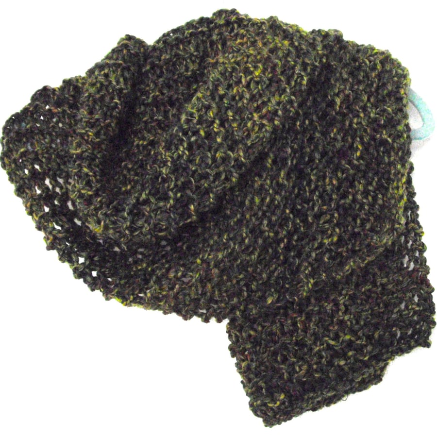 Large Khaki Multi-tonal Hand Knitted Shawl Scarf