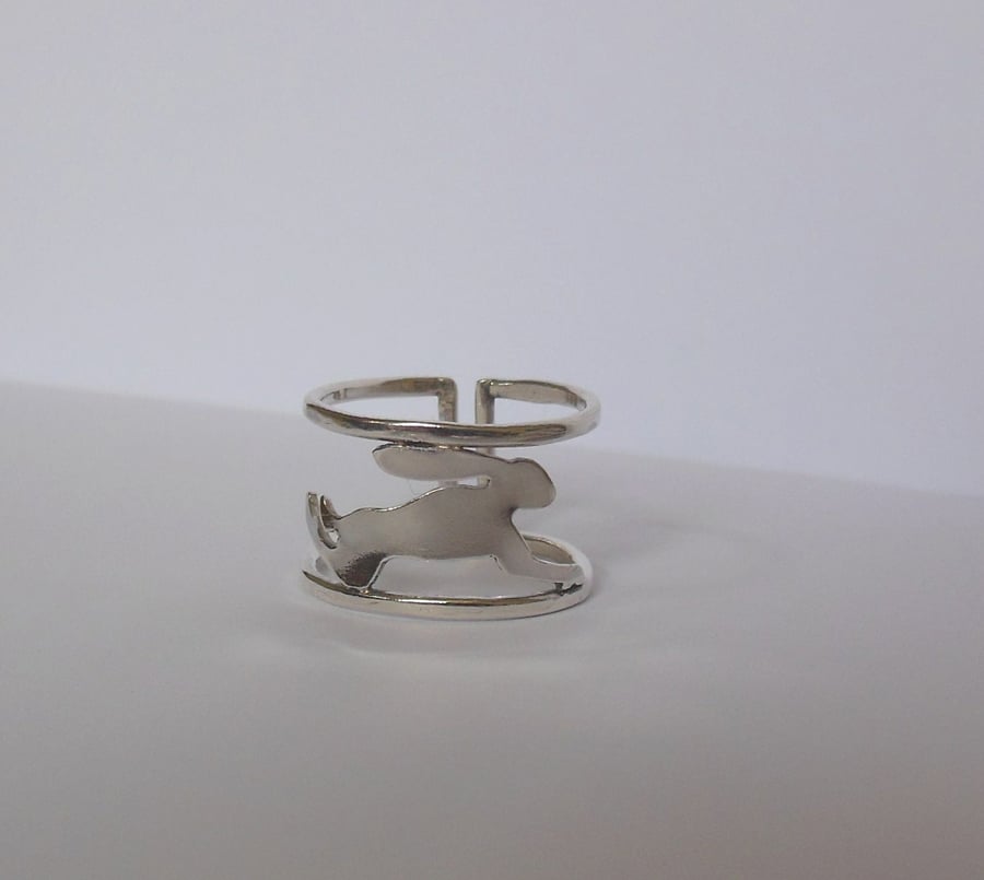 Leaping Hare ring in Sterling Silver