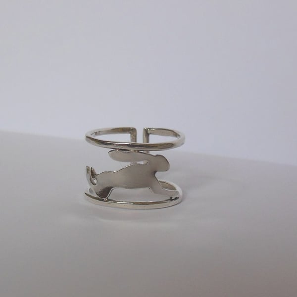 Leaping Hare ring in Sterling Silver