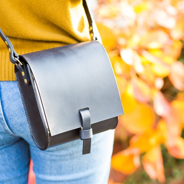 Small Black Handmade Leather Satchel. Small Leather Crossbody Purse. Women's Bag