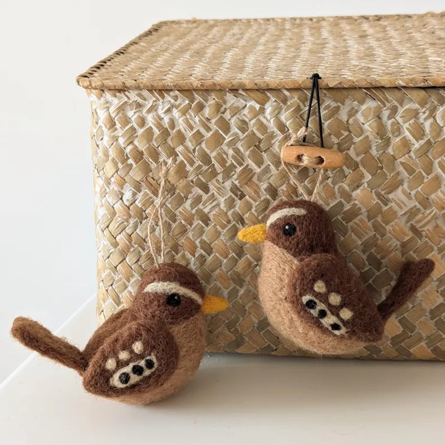Needle felted wool Wren decoration