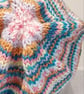 Handknit Beanie Hat 100% MERINO Stripey jacquard in pastels and blue M - Image 3