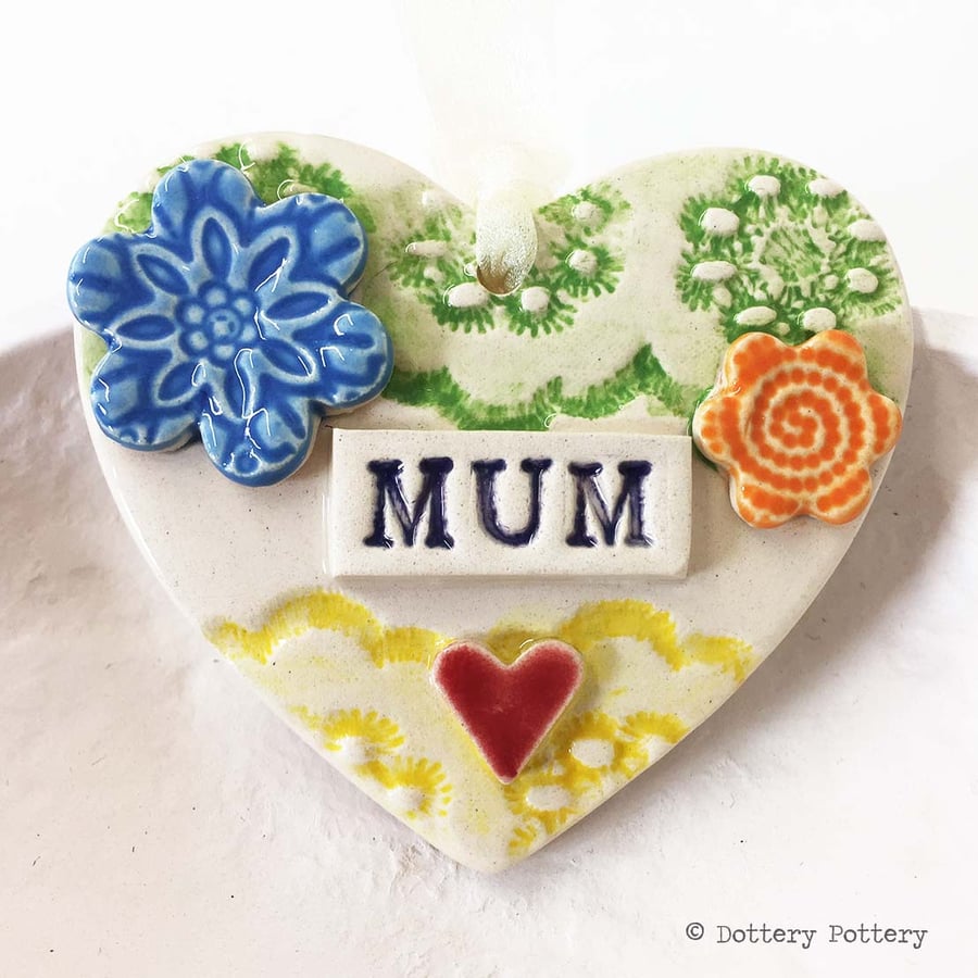 Pottery decoration Mum Heart Ceramic lace pattern Mother's Day