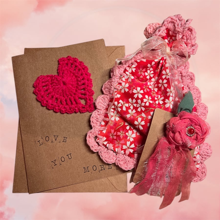 Mother’s Day Gift Set with Rose Brooch, Heart Card & Reusable Gift Bag