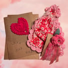 Valentine Gift Set with Rose Brooch, Heart Card & Reusable Gift Bag