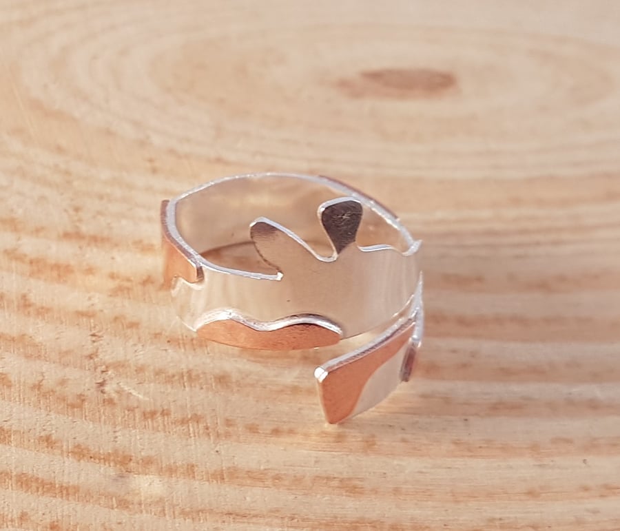 Sterling Silver and Copper Giraffe Cross Over Adjustable Ring