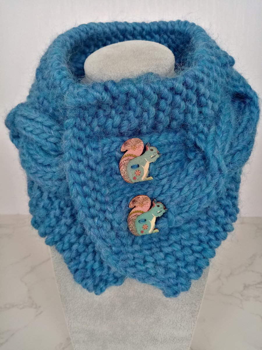 Cable Knit Neck Warmer, Pure Wool, Gift for Squirrel Lover, Christmas, Handmade