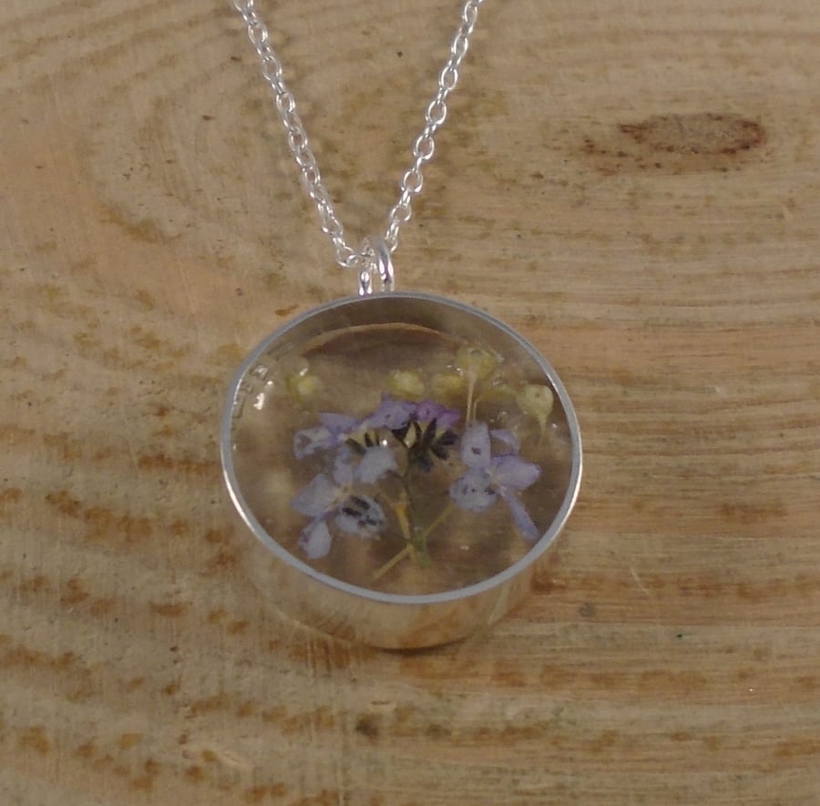 Sterling Silver Flower Resin Necklace