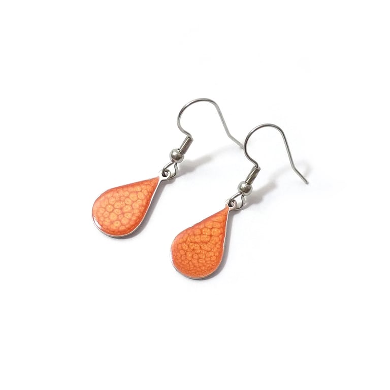 Orange teardrop earrings, bright and colourful hypoallergenic dangle earrings