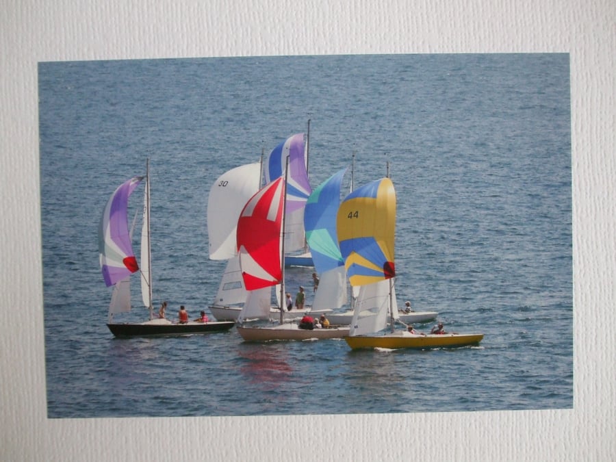 Photographic greetings card of dinghy racing.