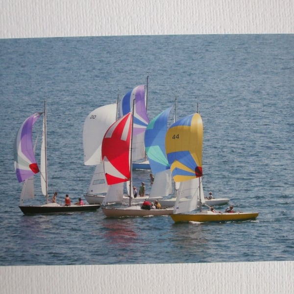 Photographic greetings card of dinghy racing.